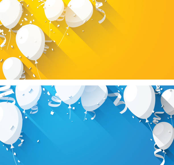 ilustraciones, imágenes clip art, dibujos animados e iconos de stock de celebrar con globos fondos de pantalla plana. - confetti celebration backgrounds event