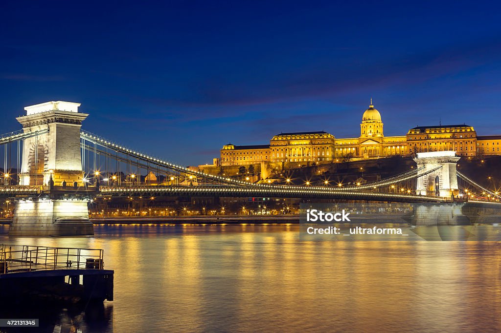 The Chain Bridge in Budapest View of the Chain Bridge at dusk. Architecture Stock Photo