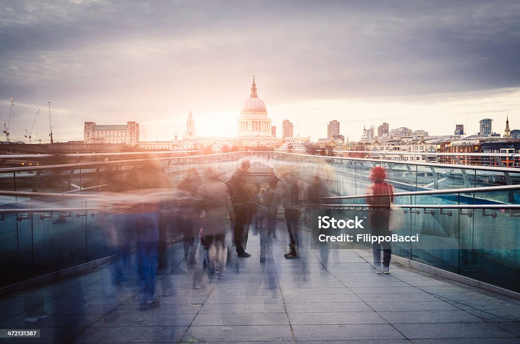 Millennium Bridge And St. Paul Cathedral In London Long Exposure Stock Photo