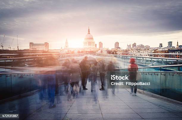 Millennium Bridge And St Paul Cathedral In London Stock Photo - Download Image Now - Long Exposure, London - England, People