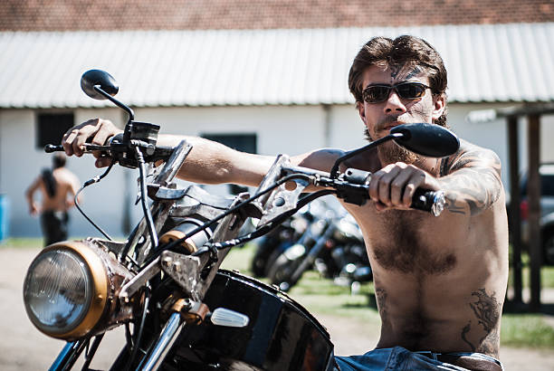 Rio das Flores (Rio de Janeiro), Brazil - April 14, 2012: Biker at the motorcycle meeting in Rio das Flores. The Motorcycle Rio das Flores is annual meeting and event which brings bikers from various regions of Brazil to the small town of Rio das Flores, in the state of Rio de Janeiro.