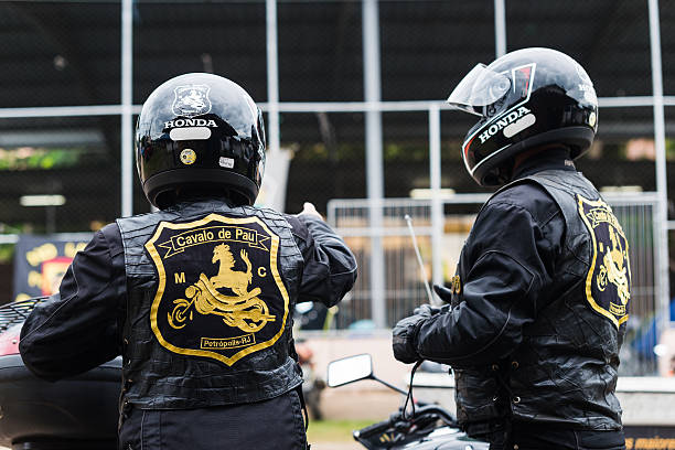Rio das Flores (Rio de Janeiro), Brazil - April 14, 2012: Biker at the motorcycle meeting in Rio das Flores. The Motorcycle Rio das Flores is annual meeting and event which brings bikers from various regions of Brazil to the small town of Rio das Flores, in the state of Rio de Janeiro.