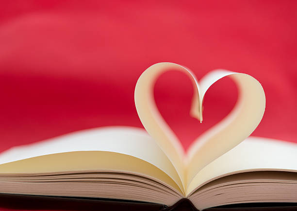 heart Opened book with heart shape of pages. book heart shape valentines day copy space stock pictures, royalty-free photos & images