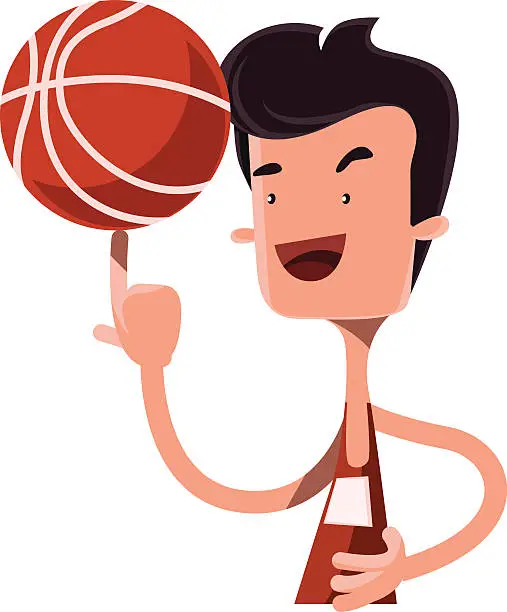 Vector illustration of Boy spinning basketball ball on finger vector illustration cartoon character