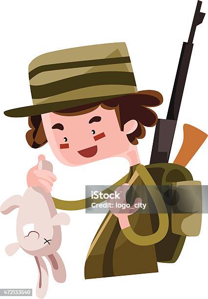 Hunter Shoot Wild Bunny Vector Illustration Cartoon Character Stock Illustration - Download Image Now