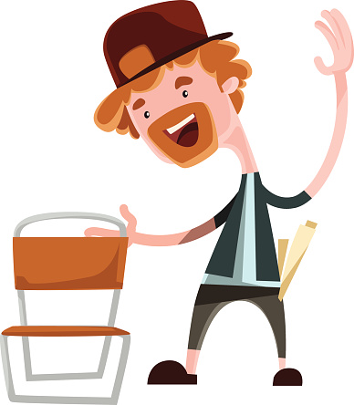 Happy man grabing chair vector illustration cartoon character