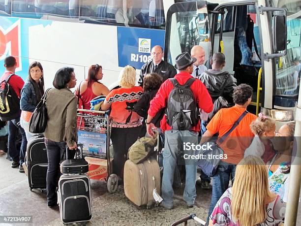 Ticket Collector Outside Brazilian Coach With Passengers Queing Stock Photo - Download Image Now