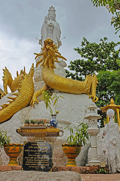blanc guan yin sur le golden dragon - guan yin photos et images de collection