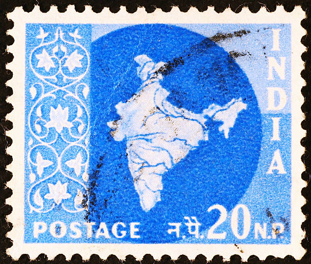 istock Map of India on vintage blue stamp 472135751