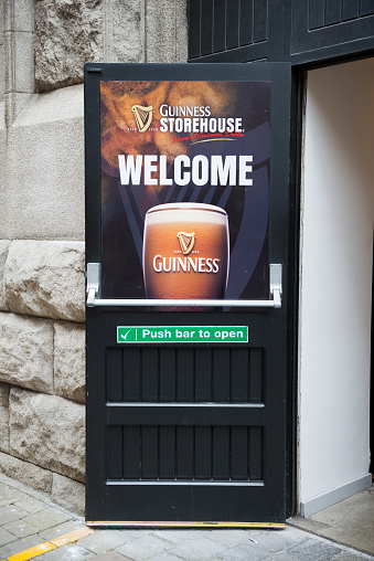 Dublin, Ireland - June 2, 2013: The entrance to the Guinness Storehouse, one of the most popular tourist destinations in Dublin.