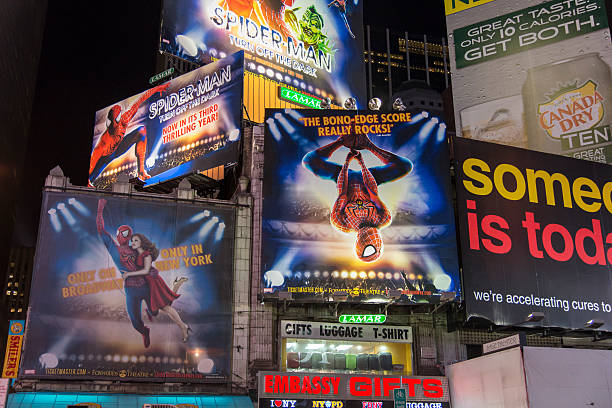 broadway billboards - spider man stockfoto's en -beelden