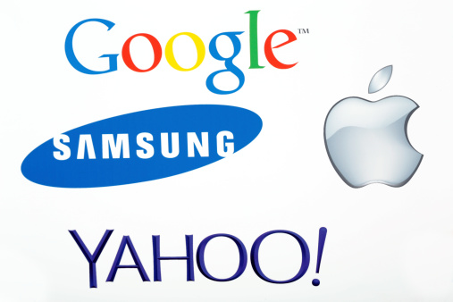 Sakarya,  Turkey - January 23, 2014: A logotype collection of world brand's printed on paper. Include Google, Apple, Yahoo, Samsung Logos.
