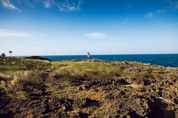 Caribbean lagoon seascape with natural framing on a sunny day (Porte d'enfer, Le Moule, Guadeloupe)