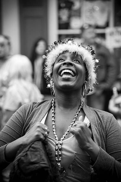 young beautiful woman enjoying music. Black and white photo
