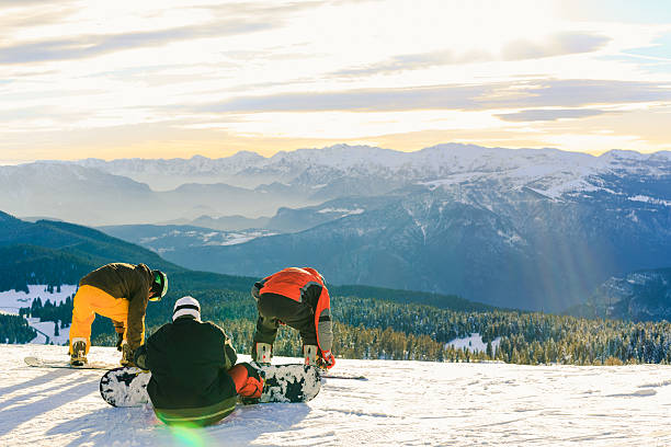 Snowboarder getting ready stock photo