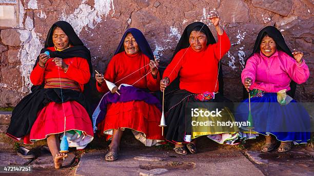 Women Spinning Wool On Taquile Island Lake Titicaca Peru Stock Photo - Download Image Now