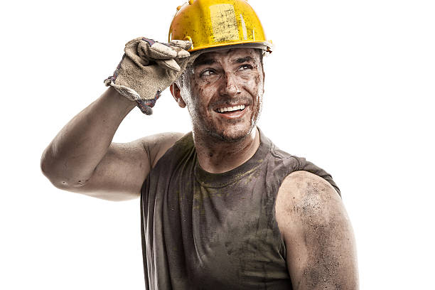 istock Young dirty Worker Man With Hard Hat helmet 472147648