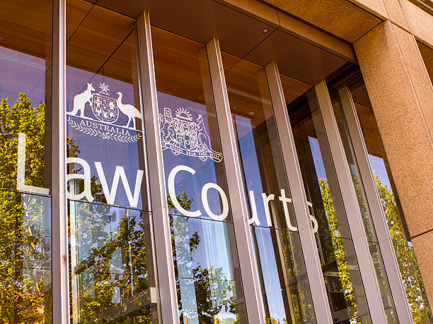 Law Courts Sydney, Australia - October 26, 2013: The Front window of the Law Courts in Australia, with the coat of arms of Australia. coat of arms photos stock pictures, royalty-free photos & images