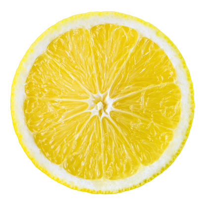 Lemon fruit slice. Circle isolated on white.