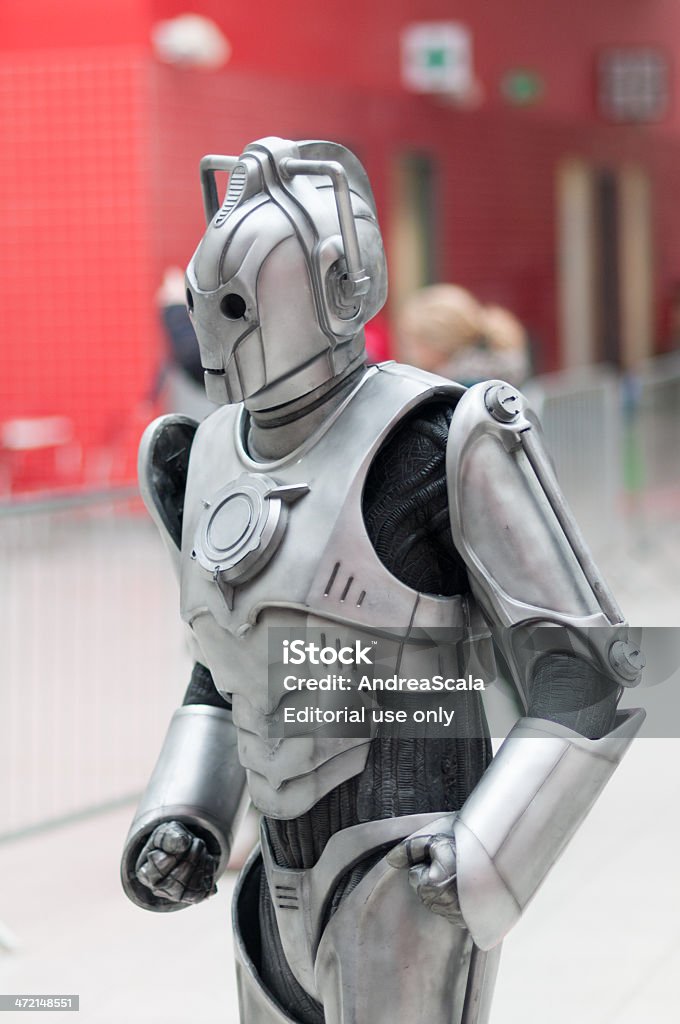 Doctor Who Celebration 2013 - Cyberman Portrait London, United Kingdom - November 24, 2013: A cyberman is posing for people who are visiting the Excel in London during the celebration of the 50th anniversary of the TV series Doctor Who 50-54 Years Stock Photo