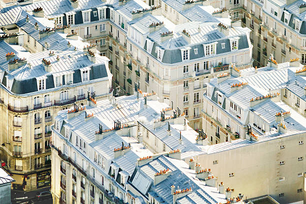 telhados de paris, a europa. - paris france roof apartment aerial view - fotografias e filmes do acervo