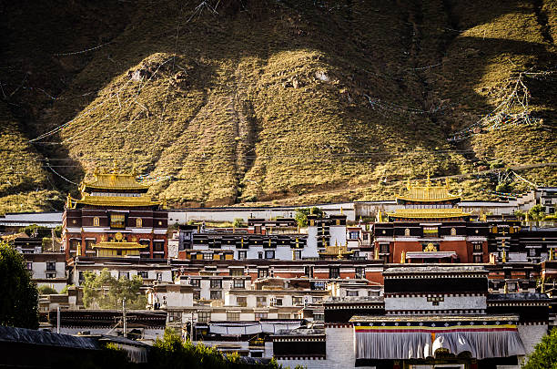 Tashilhunpo Monastery in late evening sunlight, Shigatse, Tibet.