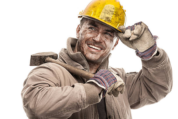 istock Young dirty Worker Man With Hard Hat helmet 472151724