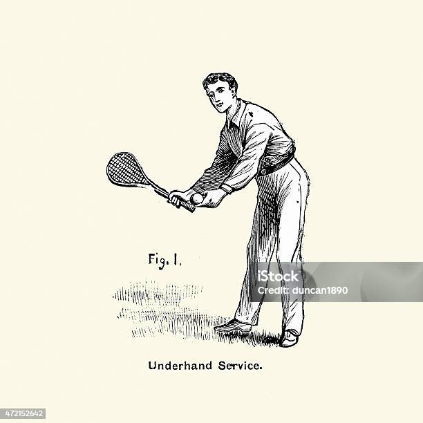 Victorian Tennis Player Underhand Service Stock Illustration - Download Image Now - Tennis, Old-fashioned, Retro Style