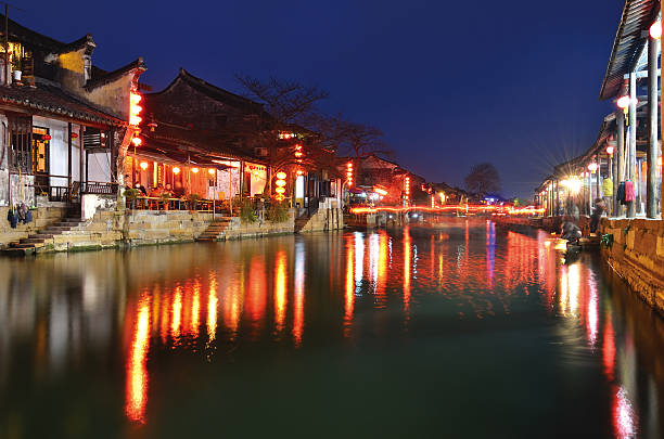 Chinese Ancient Town Chinese ancient town at night in the Chinese New Year. water town zhouzhuang china stock pictures, royalty-free photos & images