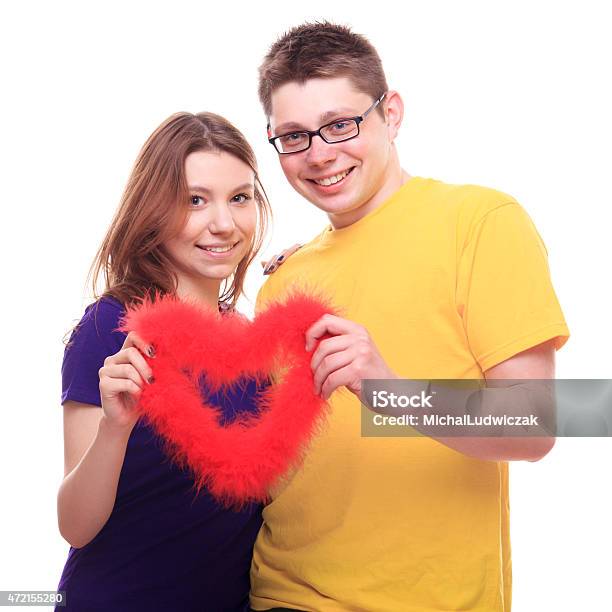 Young People In Love Holding Symbol Of Love Stock Photo - Download Image Now - 2015, Boys, Child