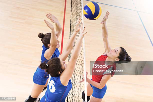 Frauen Spielen Volleyball Stockfoto und mehr Bilder von Volleyball - Mannschaftssport - Volleyball - Mannschaftssport, Frauen, Block - Verteidigen