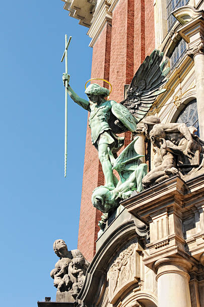 Statue of an angel with unsheathed sword inside the cathedral in Ravenna, Italy.