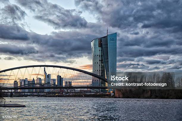 Water View Of A European Central Bank In Frankfurt Stock Photo - Download Image Now - Frankfurt - Main, Architecture, Building Exterior