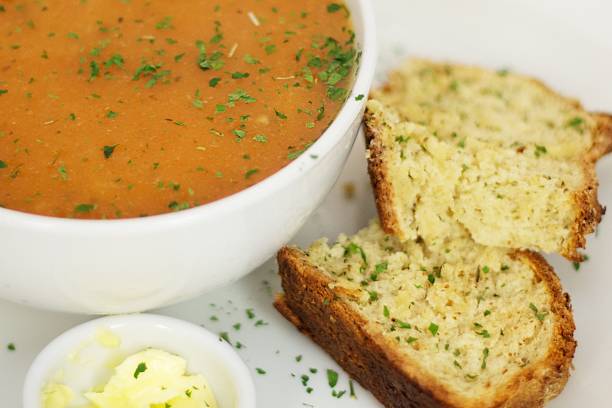 soup and bread stock photo