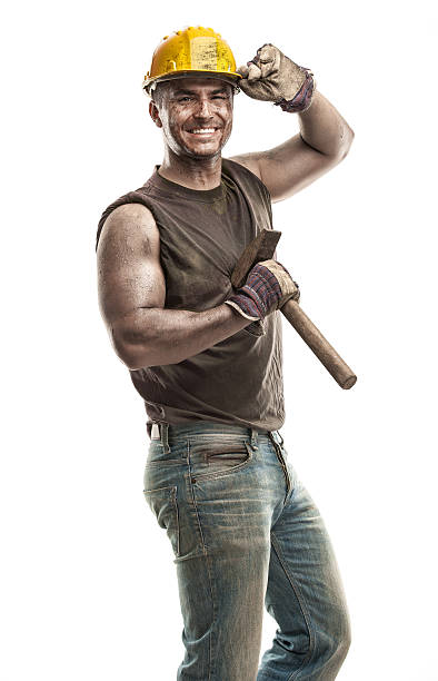 istock Young dirty Worker Man With Hard Hat helmet 472165530