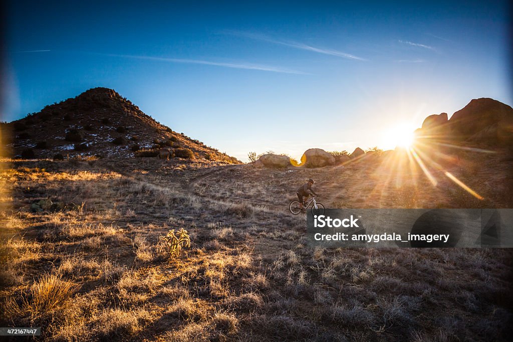 Paisagem sol Homem, andar de bicicleta de montanha - Royalty-free Adulto Foto de stock