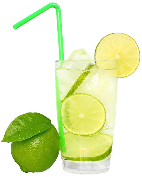 istock Mojito cocktail with green lime and drinking straw in highball. 472169425