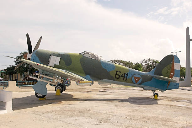 Cuba Giron, Cuba - January 5, 2014: Cuban aircraft, Hawker Sea Fury, used during the defense of Bay of Pigs invasion against the CIA mercenary is displayed at the Giron Museum bay of pigs invasion stock pictures, royalty-free photos & images