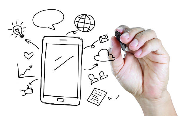 istock hand drawing mobile phone with social media concept 472173371