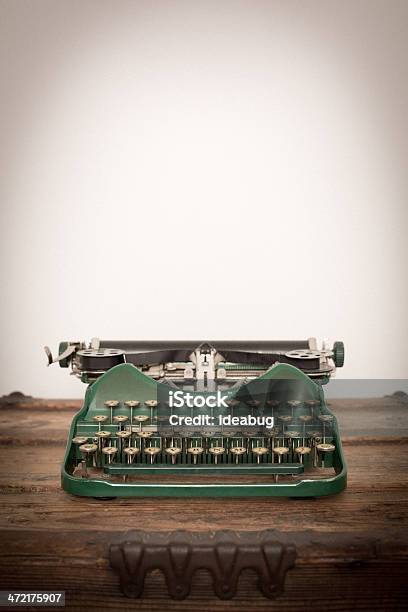 Color Image Of Green Vintage Manual Typewriter With Copy Space Stock Photo - Download Image Now
