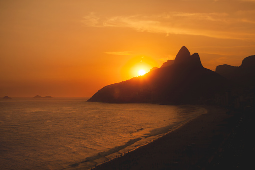 Sunset near Ipanema and Leblon beach in Rio de Janeiro, Brazil.