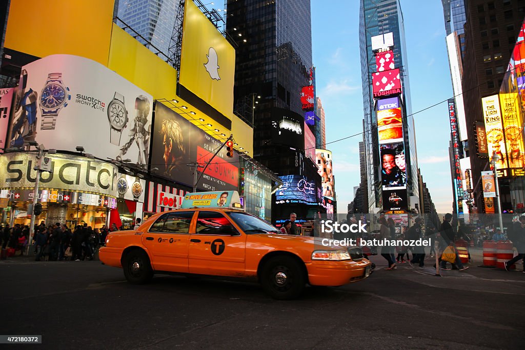 Taxis on 7th Avenue at Times Square, New York City Times Square, New York City, New York State, Night, Taxi Driving Stock Photo