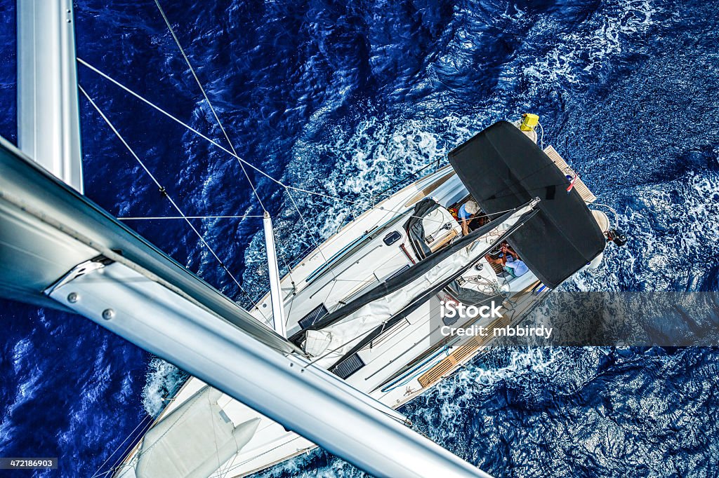 Sailboat from above Sailboat from above. High angle view from mast.  Yacht Stock Photo