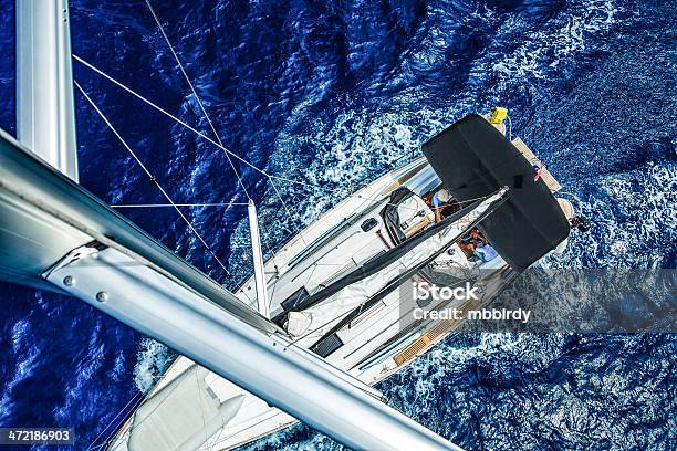 Sailboat From Above Stock Photo - Download Image Now - Yacht, Crew, High Angle View