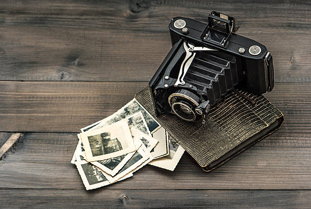 istock vintage camera and album with old photos 472187461
