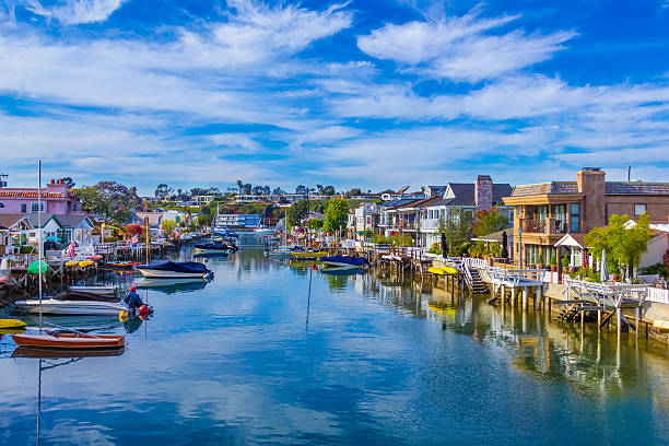 strand-häusern und freizeit boote in newport beach, ca, tel. - newport beach california orange county house stock-fotos und bilder