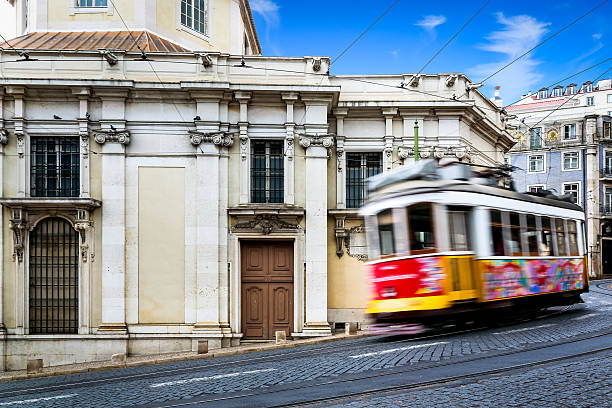 Famous Lisbon tramway in the city