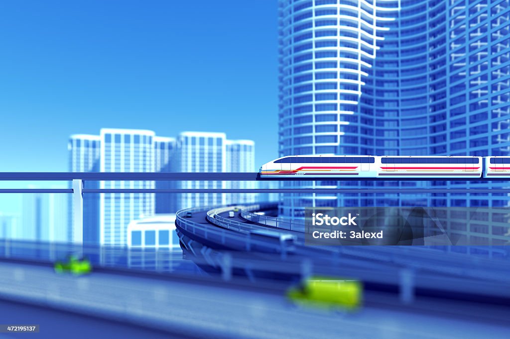 Monorail 3D illustration of futuristic city Futuristic Stock Photo