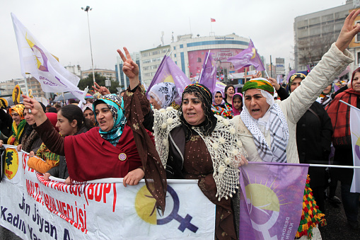 Istanbul,Turkey-March 9, 2014: Thousands of women gathered in Kad?köy on the Asian side of Istanbul, upon the call of the '8 March Women Platform' for a Women's Day meeting on March 9, 2014,Istanbul,Turkey.