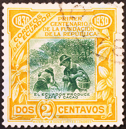 Coffee & cocoa production on stamp of 1930